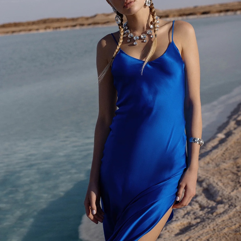 Dannijo COBALT MOSSY MAXI SLIP DRESS